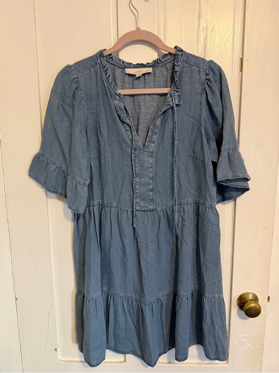LOFT Dresses & Skirts - LOFT Chambray Blue Tiered Ruffle Dress
